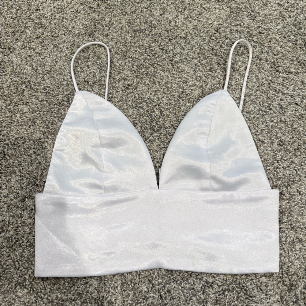 Revolve super down white satin top
